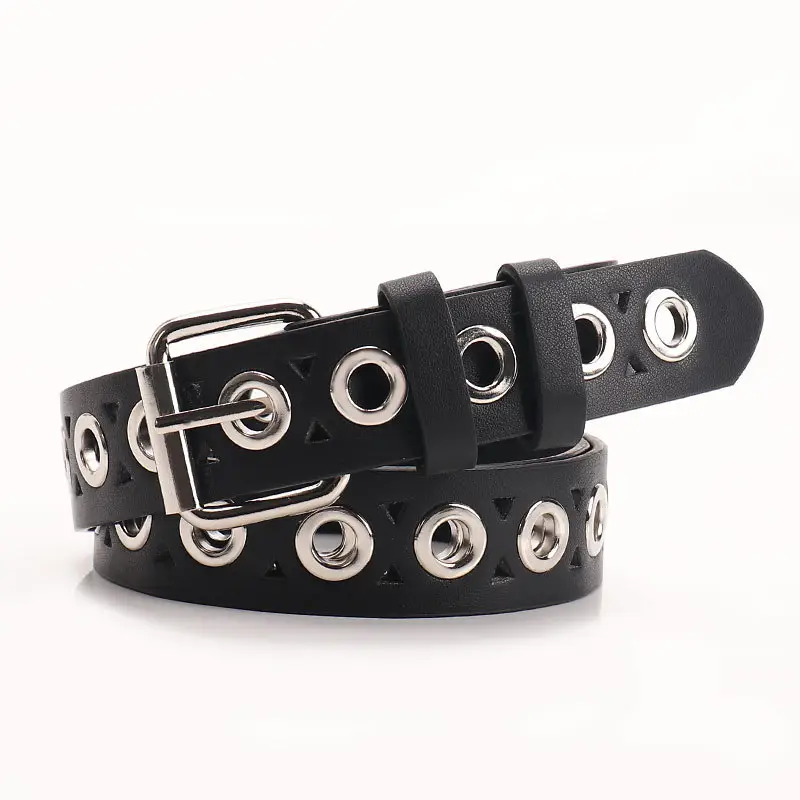 Women's Black Leather Belt with Silver Buckle - Image 2