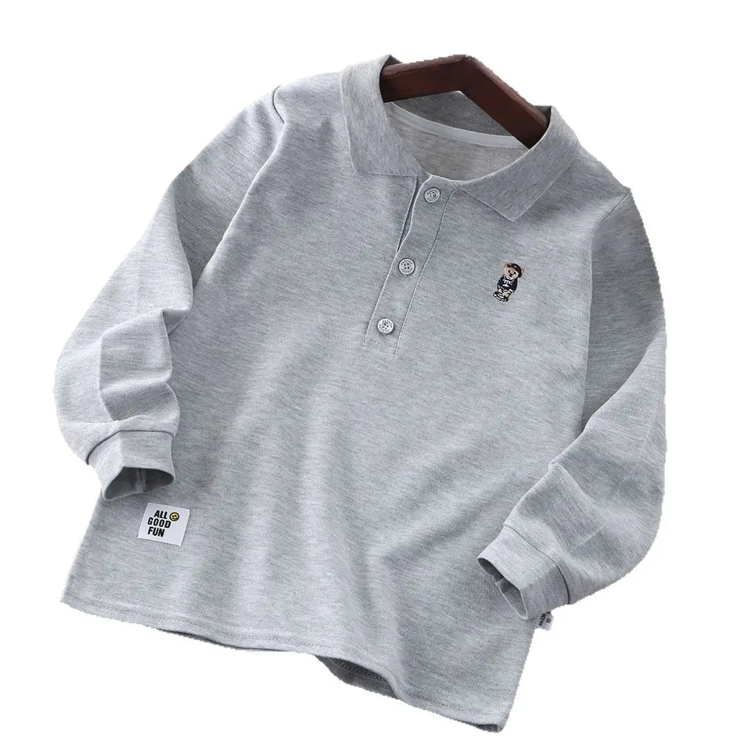 Children's White Polo Shirt with Embroidery Bottom 2025 Spring Autumn - Image 8