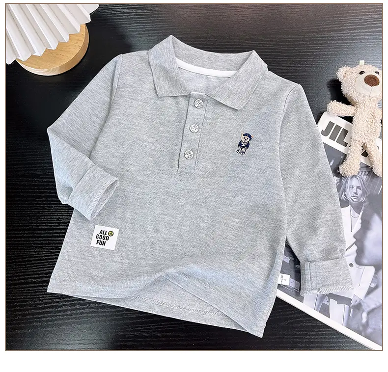 Children's White Polo Shirt with Embroidery Bottom 2025 Spring Autumn — feature 10