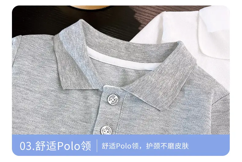 Children's White Polo Shirt with Embroidery Bottom 2025 Spring Autumn — feature 13