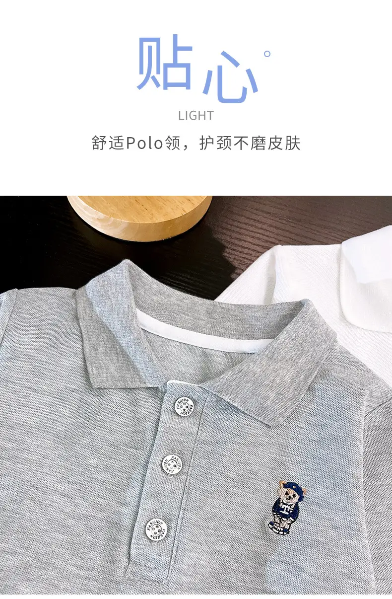 Children's White Polo Shirt with Embroidery Bottom 2025 Spring Autumn — feature 16