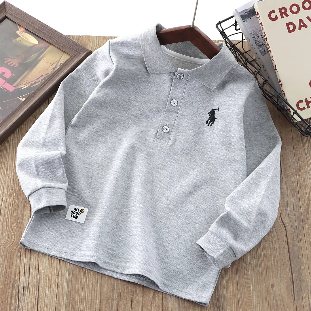 Children's White Polo Shirt with Embroidery Bottom 2025 Spring Autumn - Image 2