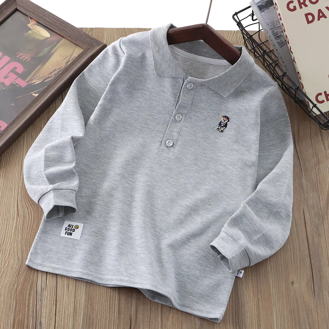 Children's White Polo Shirt with Embroidery Bottom 2025 Spring Autumn - Image 4