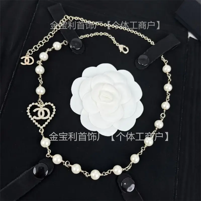 Gold Double C Letter Pearl Necklace for Women - Image 47