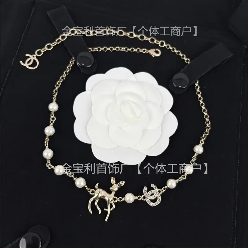 Gold Double C Letter Pearl Necklace for Women - Image 49