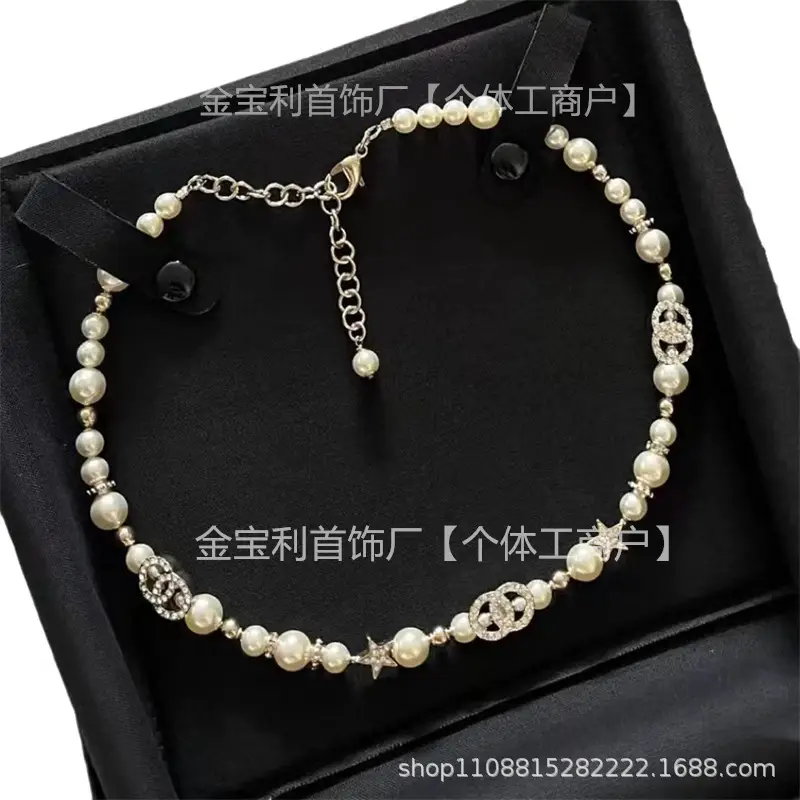 Gold Double C Letter Pearl Necklace for Women — feature 11