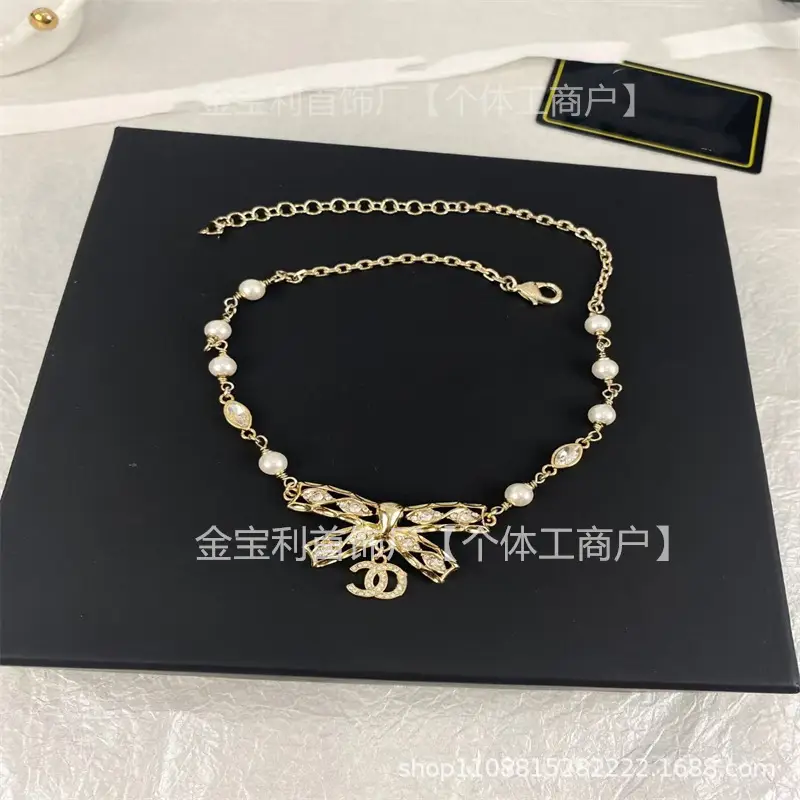 Gold Double C Letter Pearl Necklace for Women - Image 14