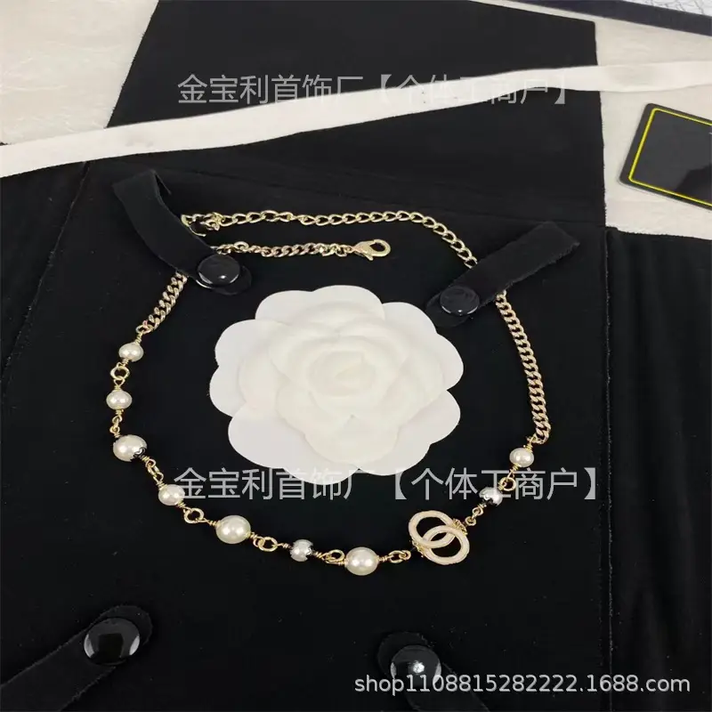Gold Double C Letter Pearl Necklace for Women - Image 17