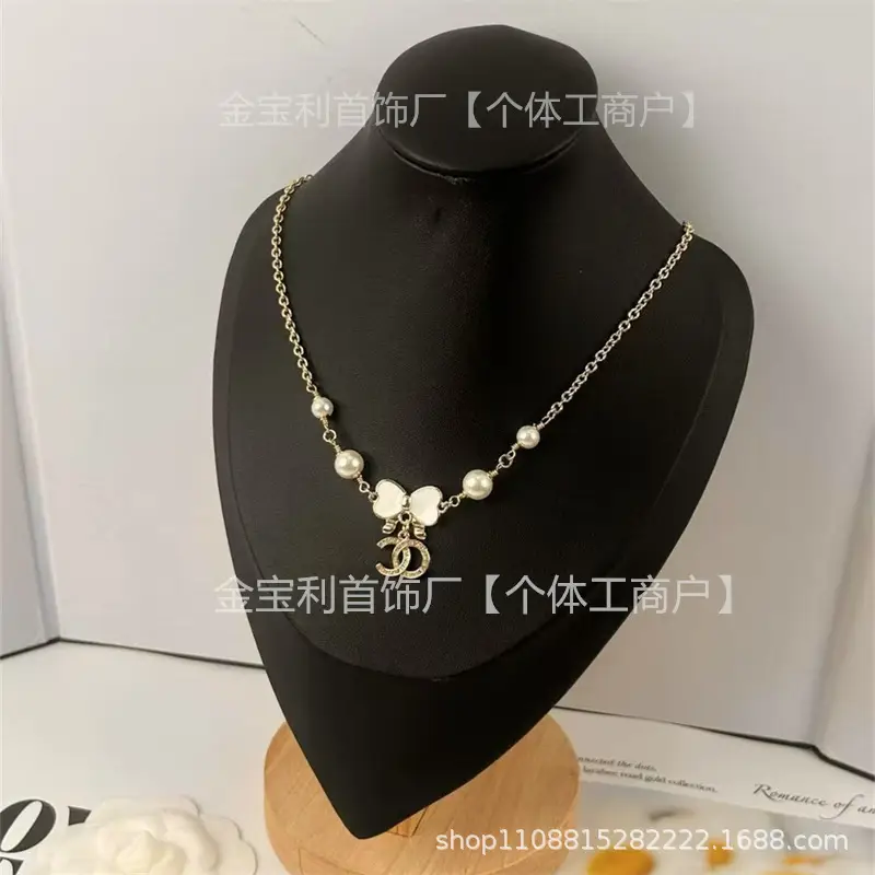 Gold Double C Letter Pearl Necklace for Women - Image 29