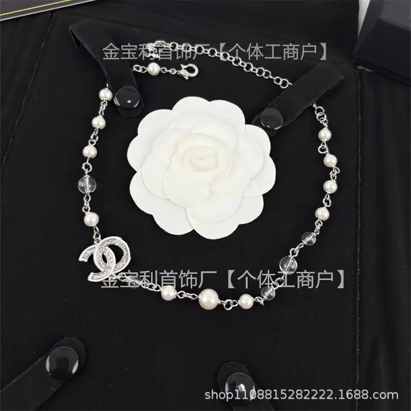 Gold Double C Letter Pearl Necklace for Women - Image 31