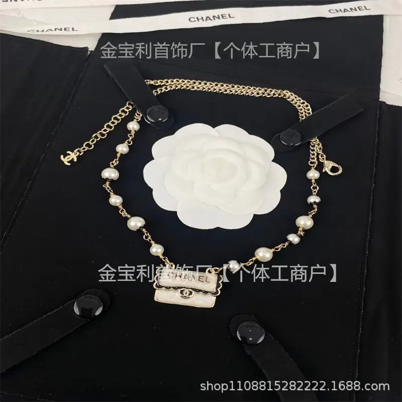 Gold Double C Letter Pearl Necklace for Women - Image 36