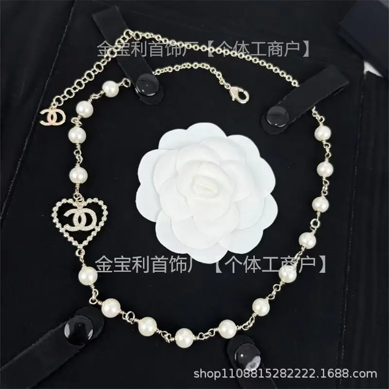 Gold Double C Letter Pearl Necklace for Women - Image 37