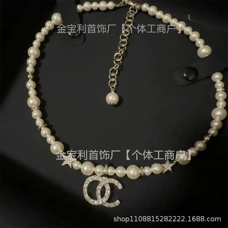 Gold Double C Letter Pearl Necklace for Women - Image 4