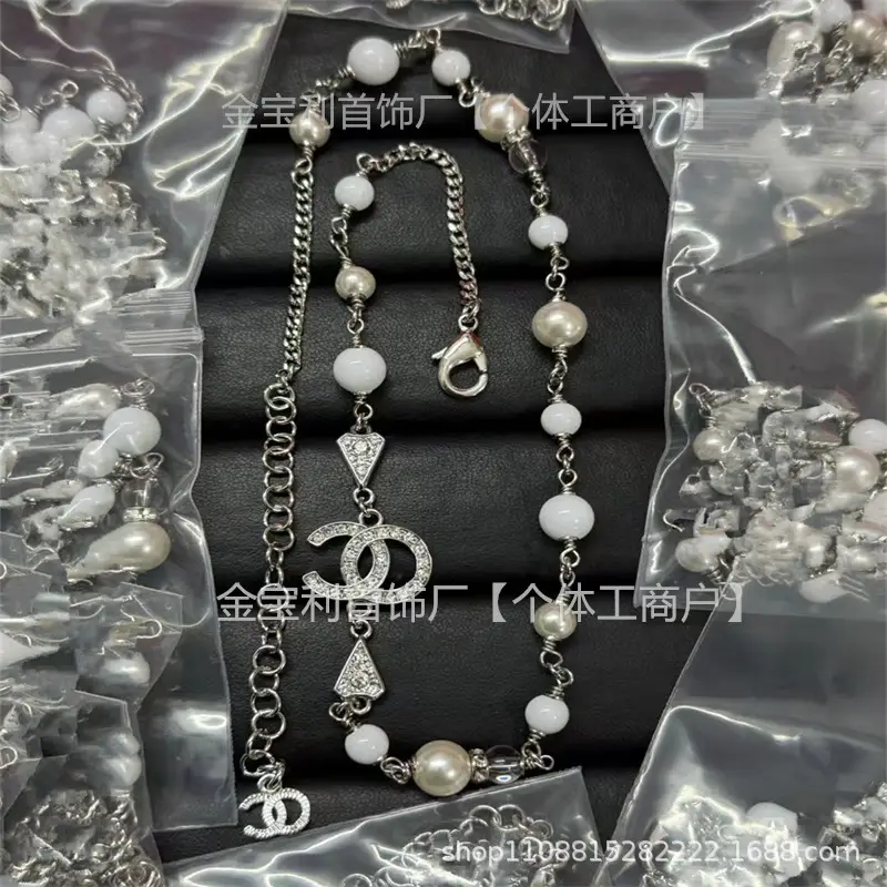 Gold Double C Letter Pearl Necklace for Women - Image 42