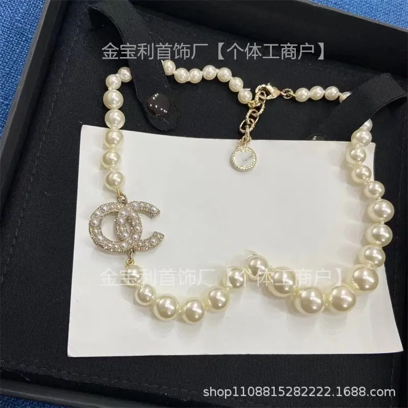Gold Double C Letter Pearl Necklace for Women - Image 5