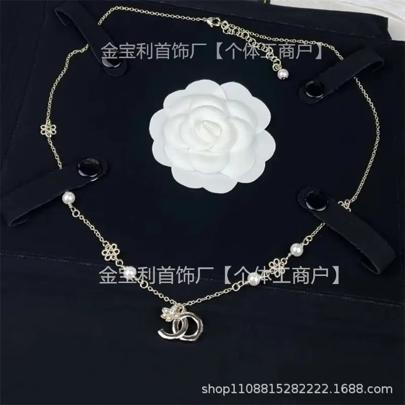 Gold Double C Letter Pearl Necklace for Women - Image 6