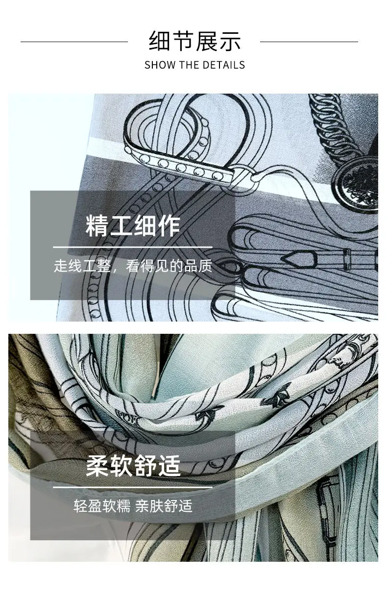 European Printed Long Scarf for Women White Black Grey — feature 6