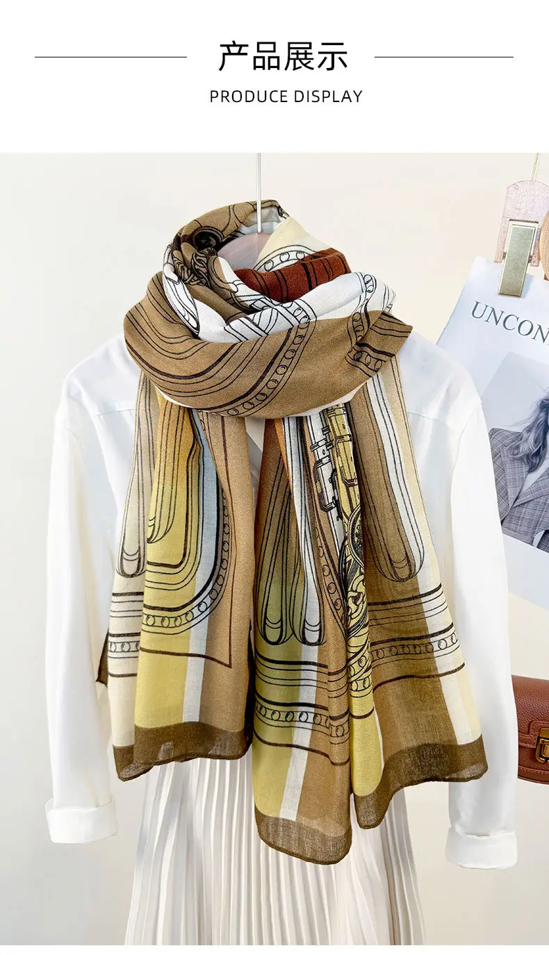 European Printed Long Scarf for Women White Black Grey — feature 7