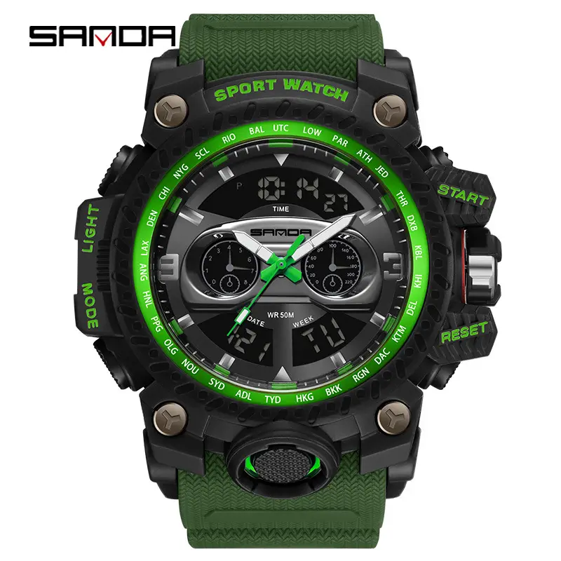 Sanda Sport Multi-Functional Green Watch for Men - Image 5