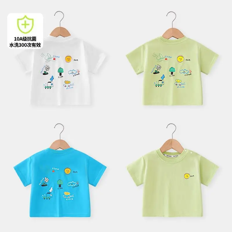 Kids Cartoon Print Blue T-Shirt Half Sleeve Summer - Image 4