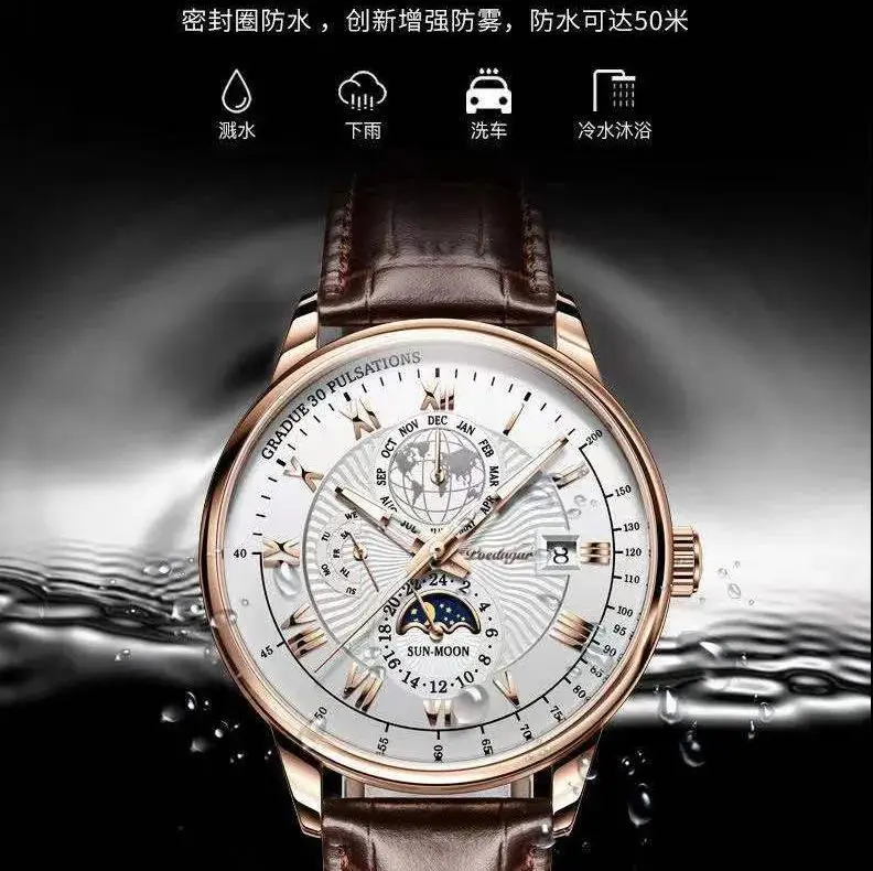 Men's Quartz Watch with Mechanical Dial & Leather Strap - Image 6