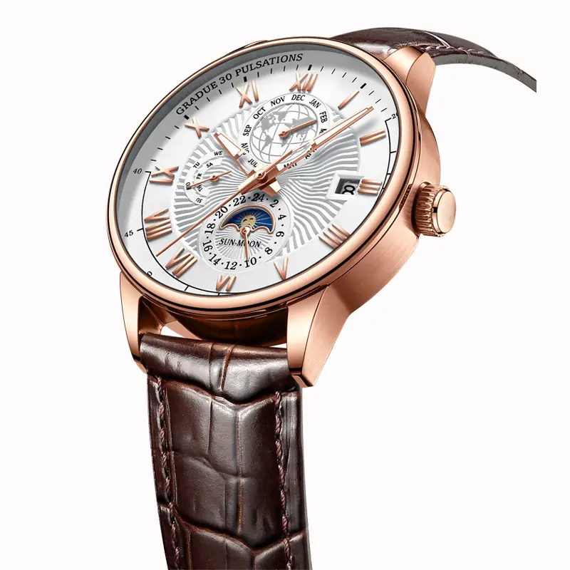 Men's Quartz Watch with Mechanical Dial & Leather Strap - Image 9
