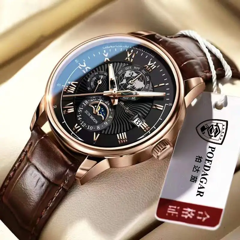 Men's Quartz Watch with Mechanical Dial & Leather Strap - Image 2