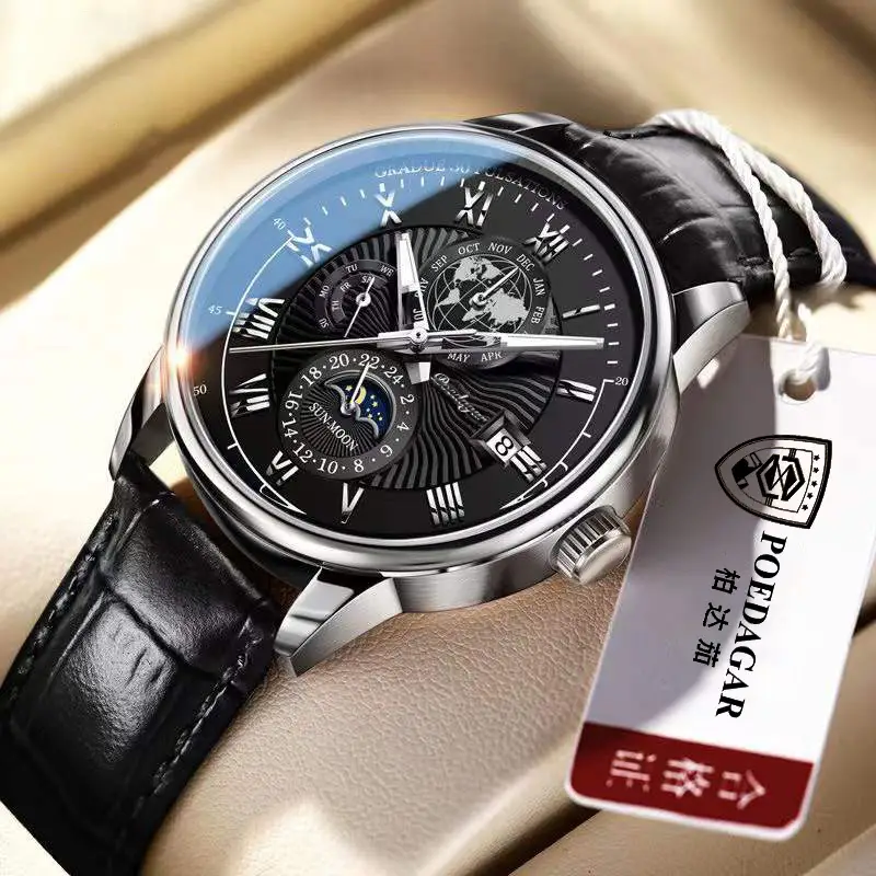 Men's Quartz Watch with Mechanical Dial & Leather Strap - Image 4