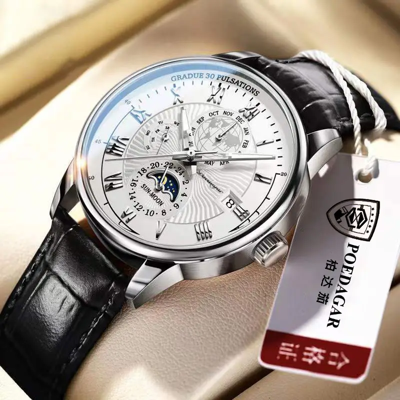 Men's Quartz Watch with Mechanical Dial & Leather Strap - Image 5