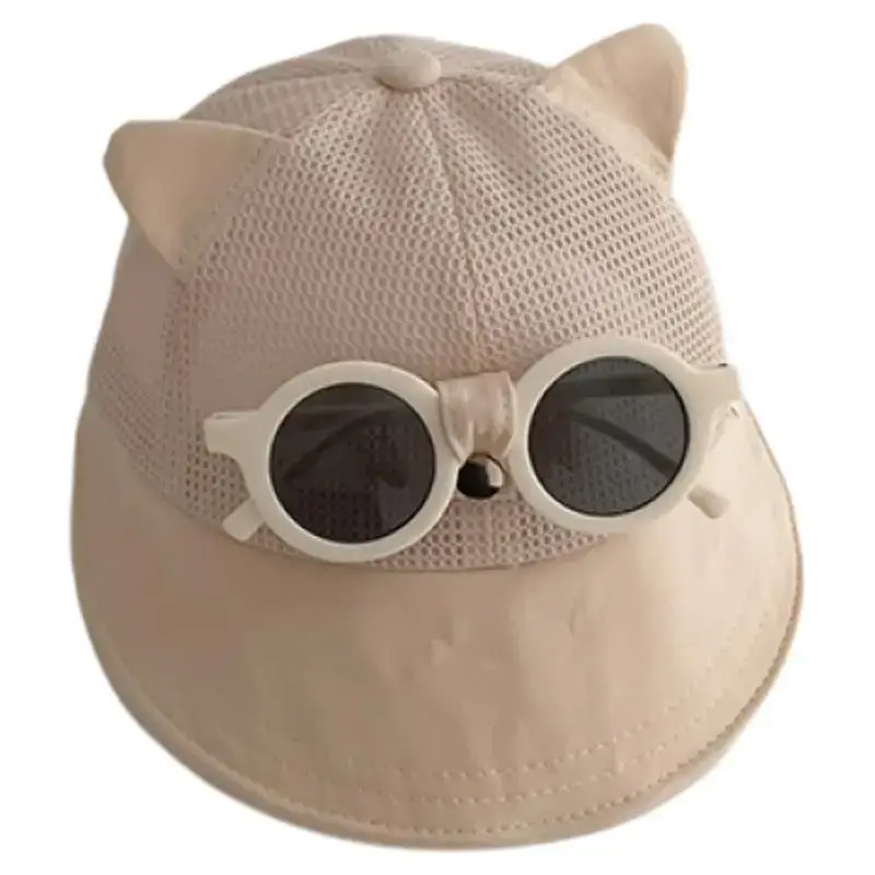 Cute Cat Ears Sunglasses Cap for Kids Beige - Image 10