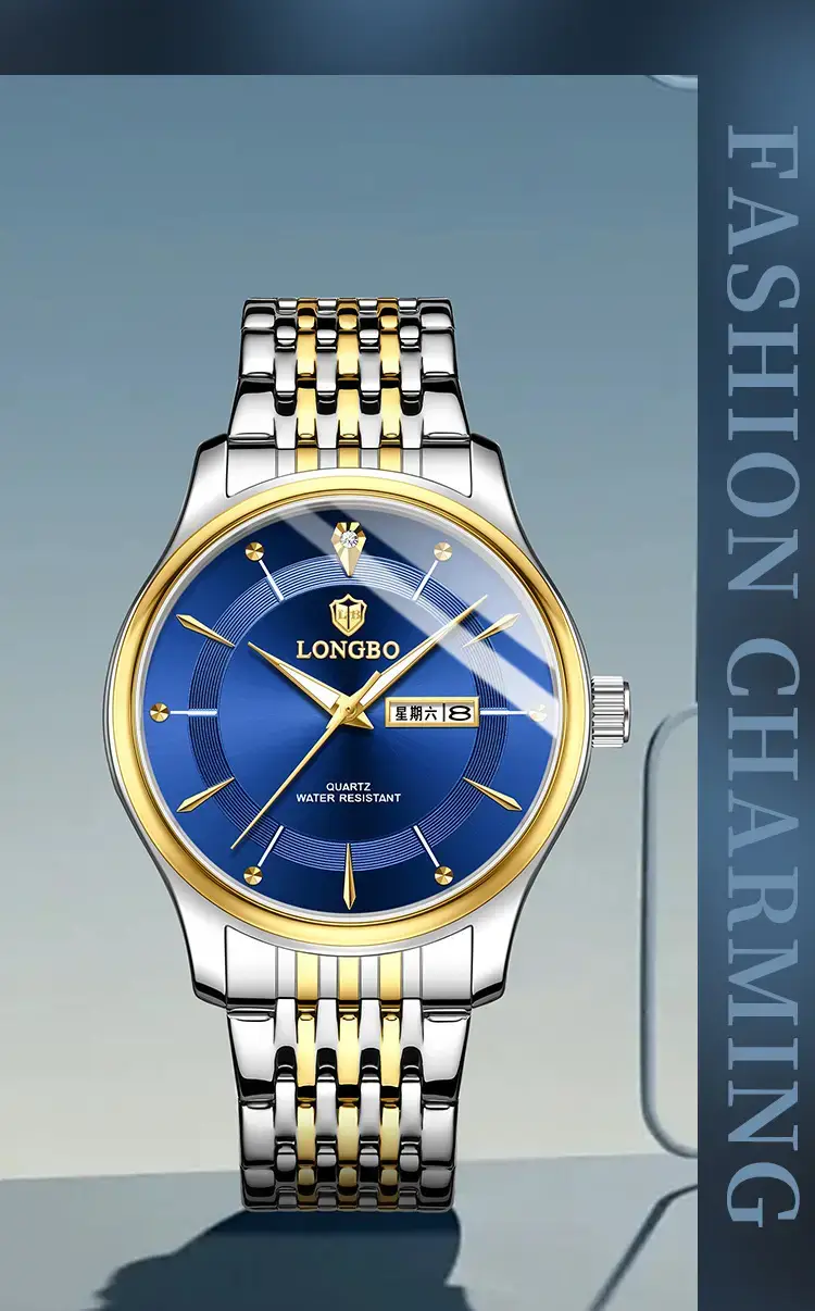 Longbo Men's Gold Silver Wristwatch with Date Display — feature 6