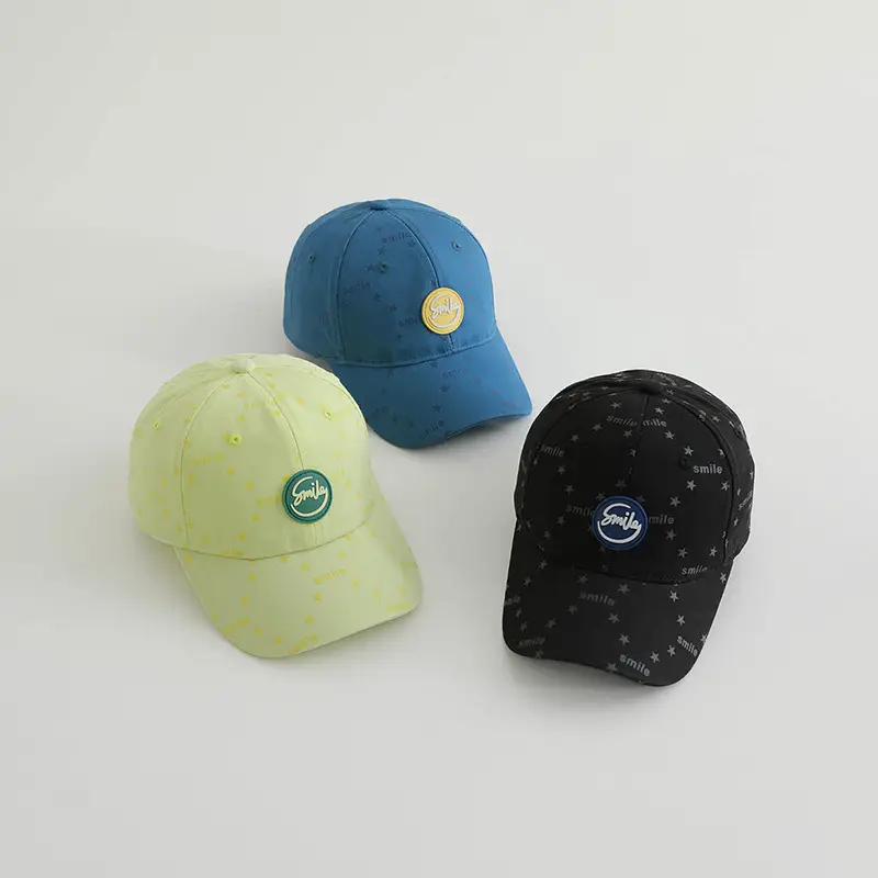 Kids Round Letter Cap Sunscreen Blue Green Star Print — feature 4
