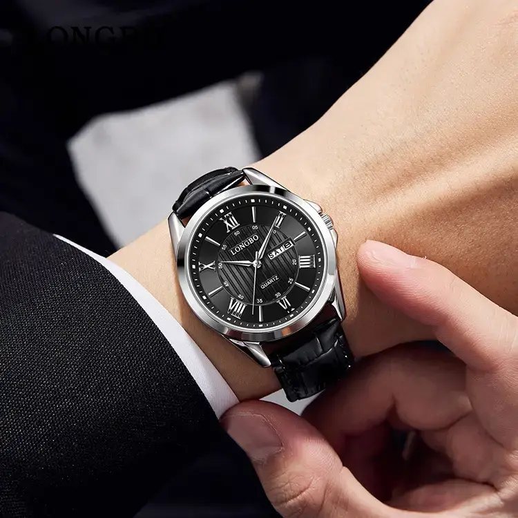 Longbo Men's Black Roman Dial Quartz Wristwatch - Image 7