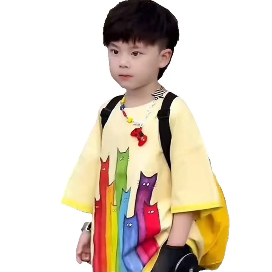 Children's Colorful Cat Print T-Shirt & Denim Pants Set - Image 5