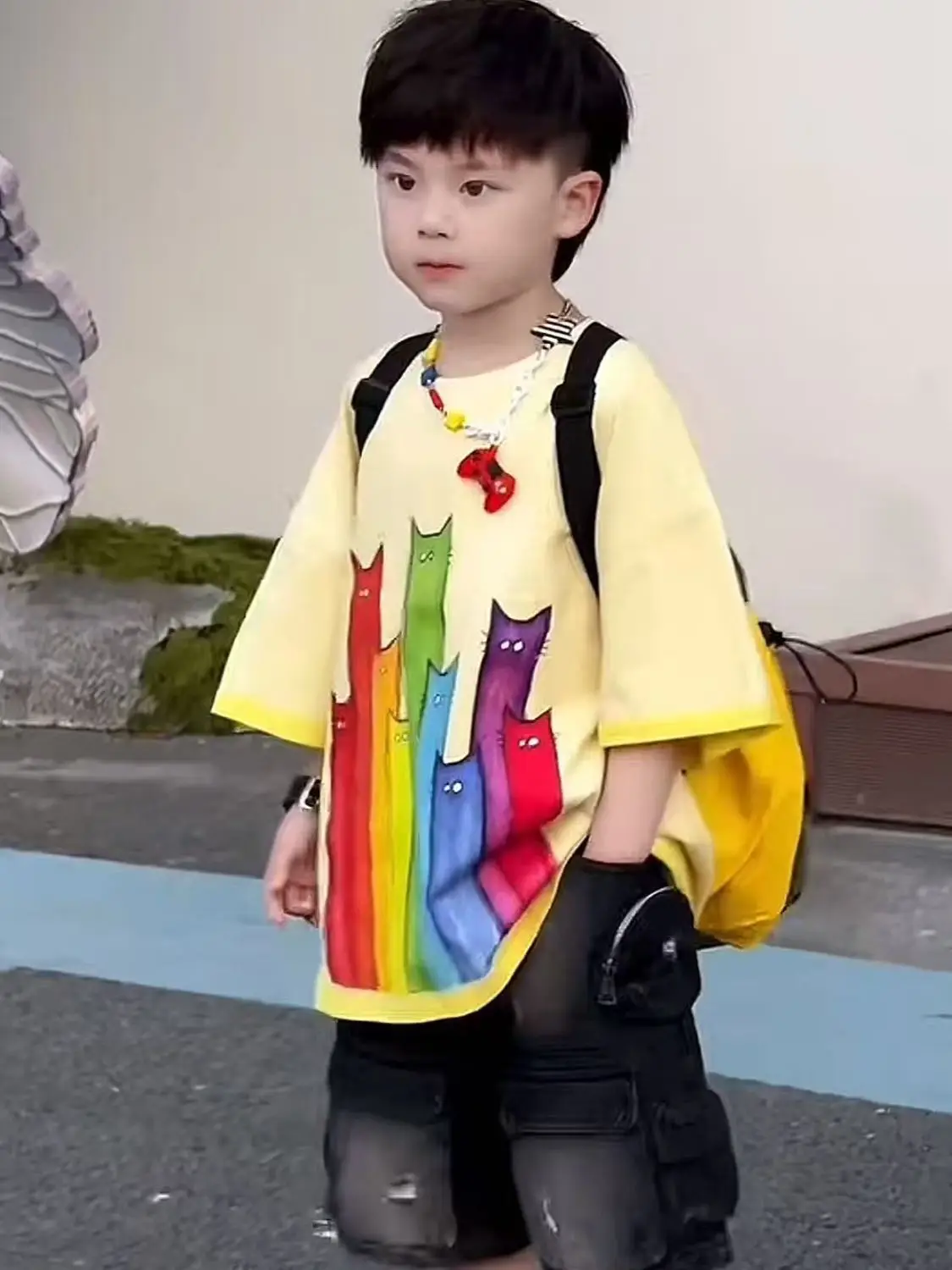 Children's Colorful Cat Print T-Shirt & Denim Pants Set — feature 8