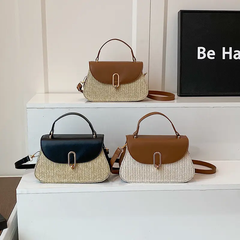 Women's Straw Weaving Handbag Set with One Shoulder Crossbody - Image 4
