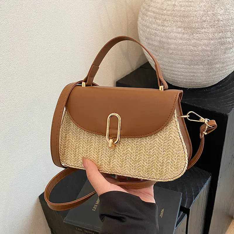 Women's Straw Weaving Handbag Set with One Shoulder Crossbody - Image 7