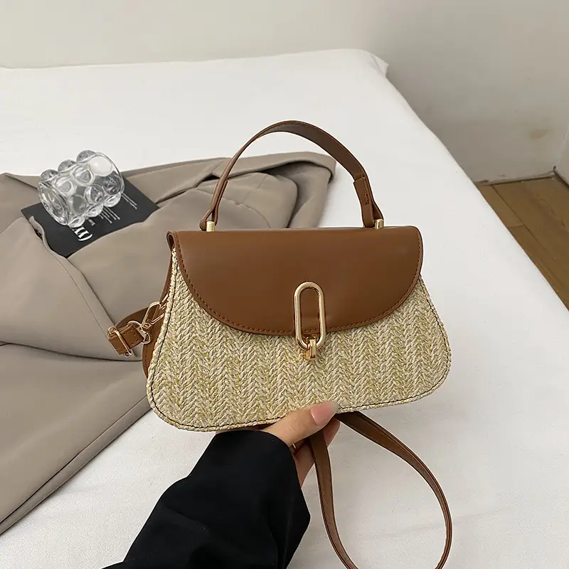 Women's Straw Weaving Handbag Set with One Shoulder Crossbody - Image 3