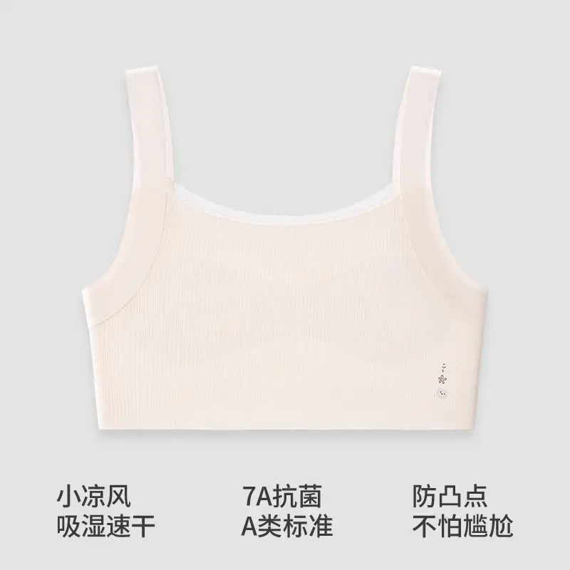 Silk Cotton Molded Cup Girls' Underwear for Elementary School Students, Summer Thin Cool Sensation Teenage Bra, Developmental Children's Vest