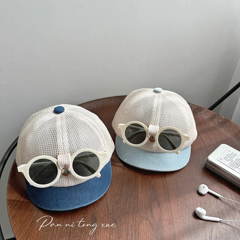 Summer White Mesh Sunhat with Sunglasses for Boys Girls - Image 4