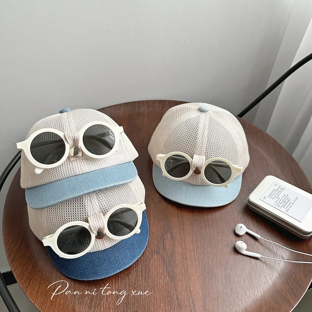 Summer White Mesh Sunhat with Sunglasses for Boys Girls - Image 5
