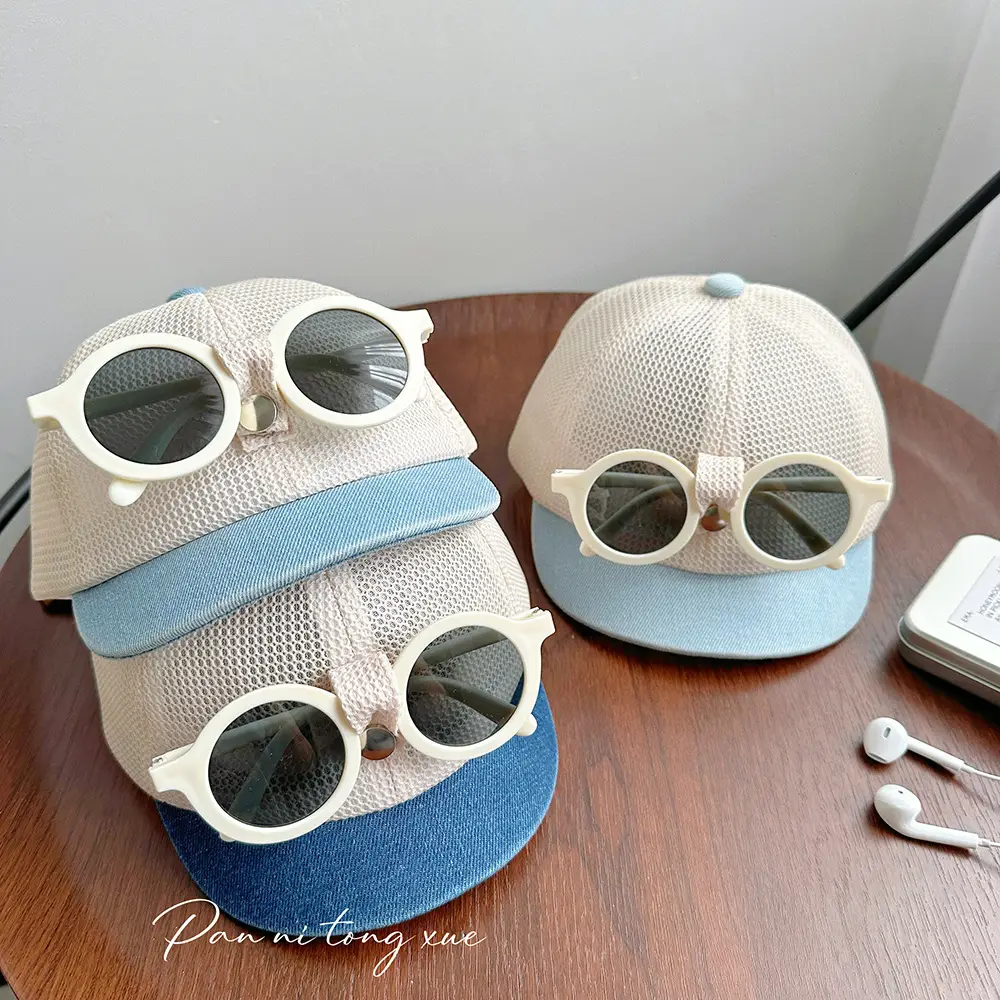 Summer White Mesh Sunhat with Sunglasses for Boys Girls — feature 30