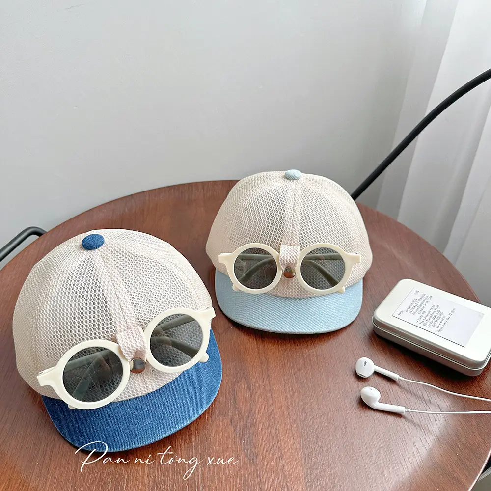 Summer White Mesh Sunhat with Sunglasses for Boys Girls — feature 31