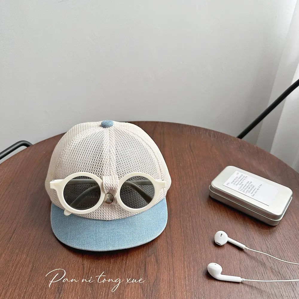 Summer White Mesh Sunhat with Sunglasses for Boys Girls - Image 3