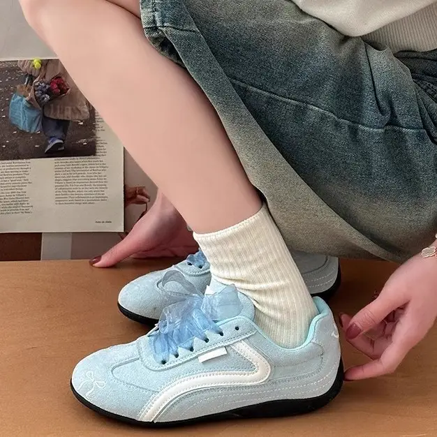 Women's Light Blue Retro Flat Sports Shoes 2025 Spring