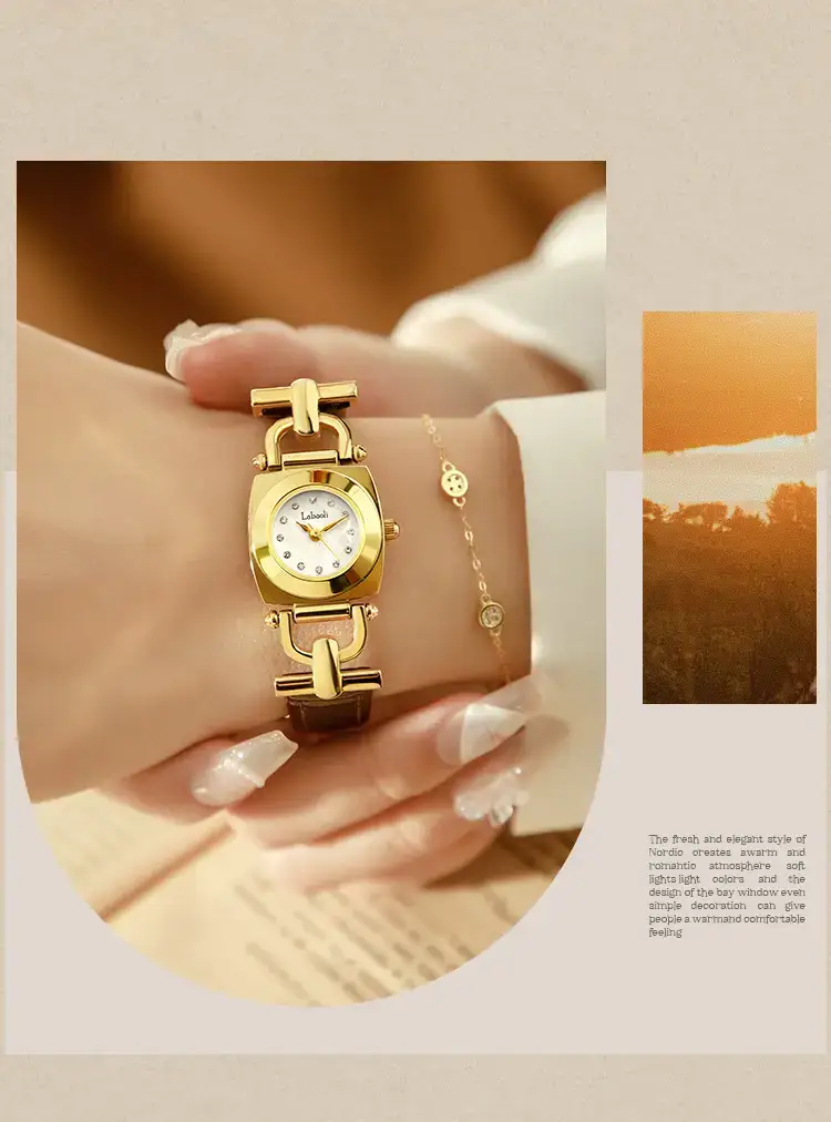 Labaoli Women's Rose Gold Square Watch Quartz Waterproof Belt Watch — feature 6