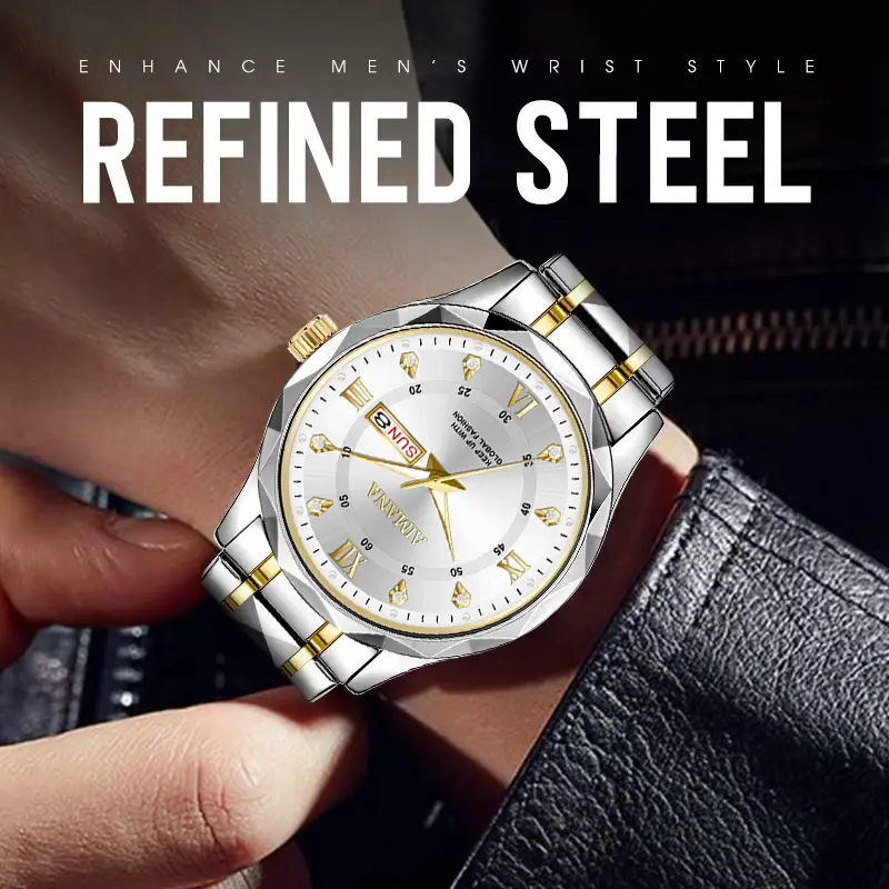 Men's Luminous Quartz Watch with Gold Strap - Image 11
