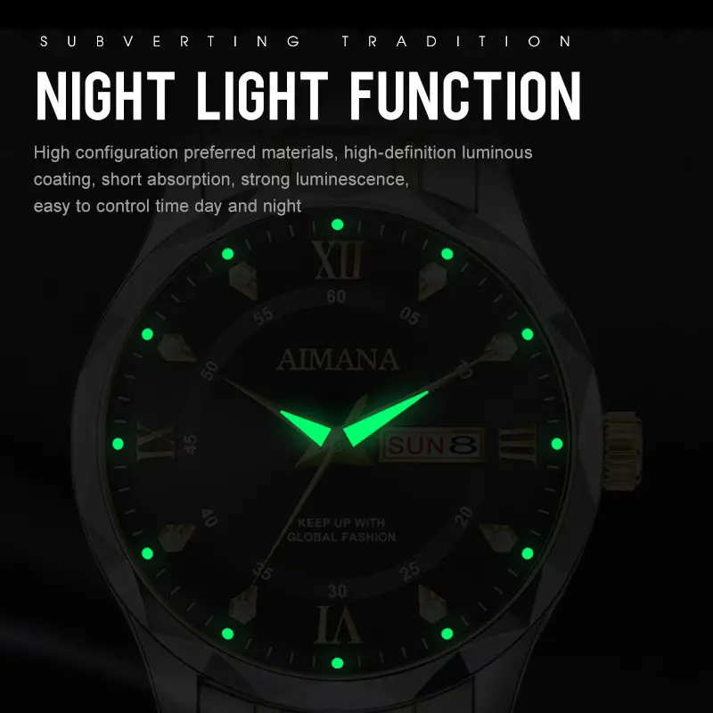 Men's Luminous Quartz Watch with Gold Strap - Image 12