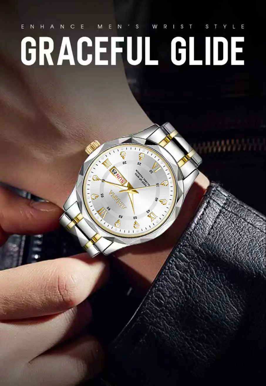 Men's Luminous Quartz Watch with Gold Strap — feature 11