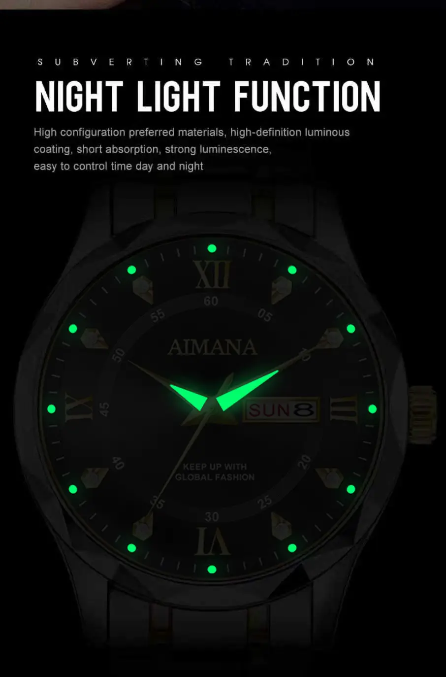 Men's Luminous Quartz Watch with Gold Strap — feature 12
